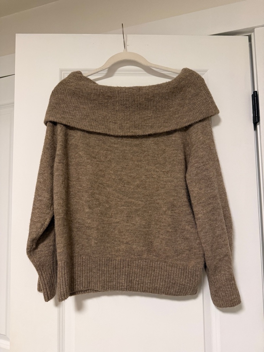H&M Off-Shoulder Cozy Knit Sweater in Taupe